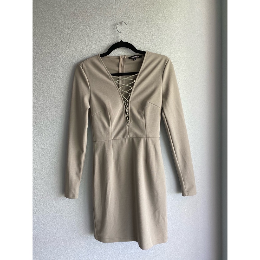Missguided Long Sleeve Lace Up Gray Dress